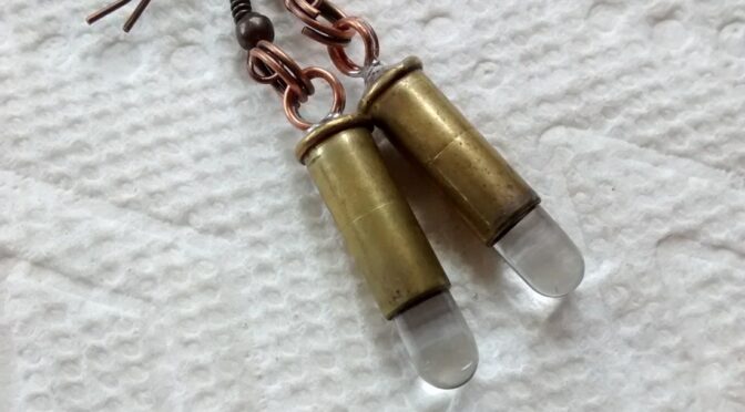 22 Caliber Glass Ammo Art – CLEAR – Borosilicate Earrings – Glass Bullets