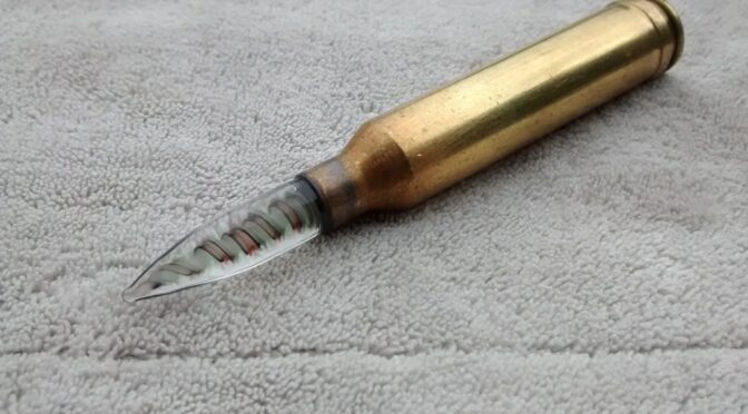 Glass Bullet – 7mm Remington Magnum – Free Standing – Glass Dabber – Borosilicate – Encased Spiral Tip